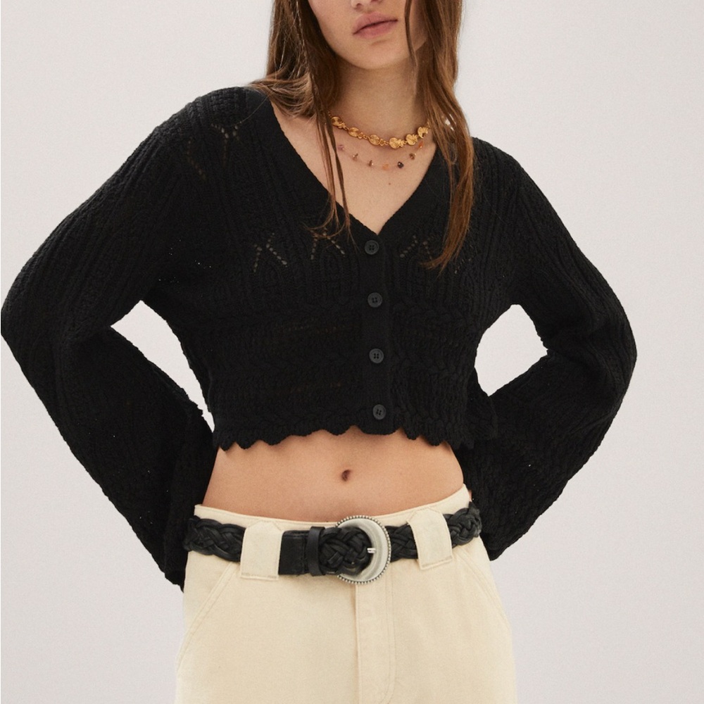 Mango Cropped Knit Cardigan